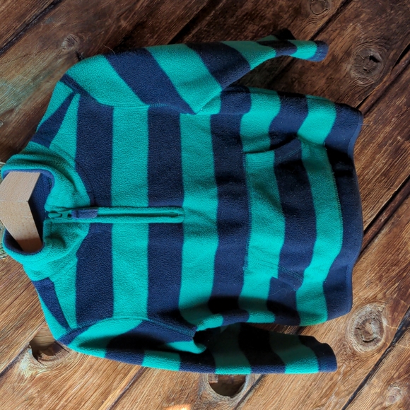 Old navy quarter zip fleece, green & navy blue in rugby stripes - Picture 1 of 4